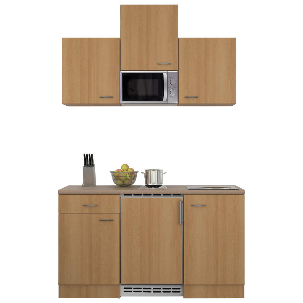 Miniküche mit Kühlschrank + Mikrowelle 150 cm Creme/Buche