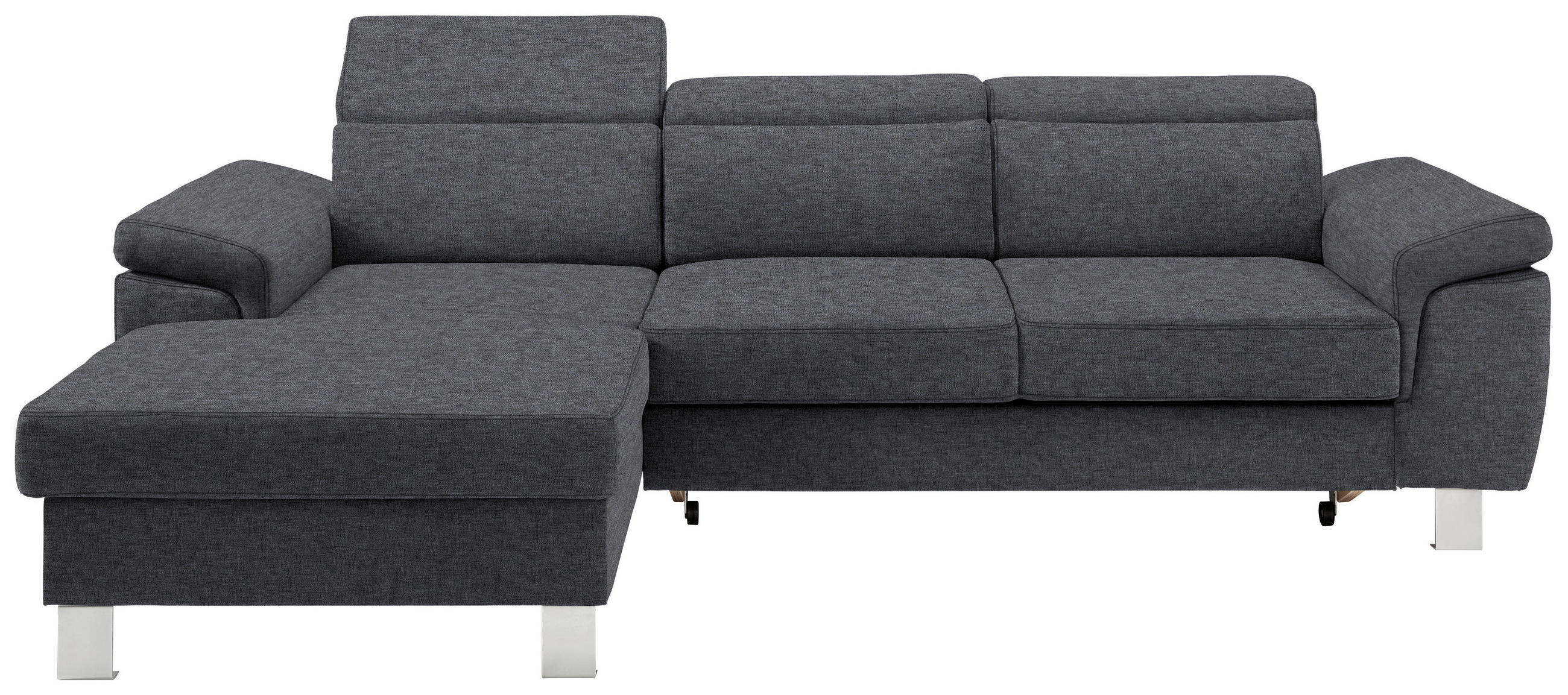 ECKSOFA 167/250 cm  in Webstoff Grau Bettkasten, Schlaffunktion, Rücken echt, Kopfteilverstellung  167/250 cm  - Silberfarben/Grau, Design, Textil/Metall (167/250cm) - Xora