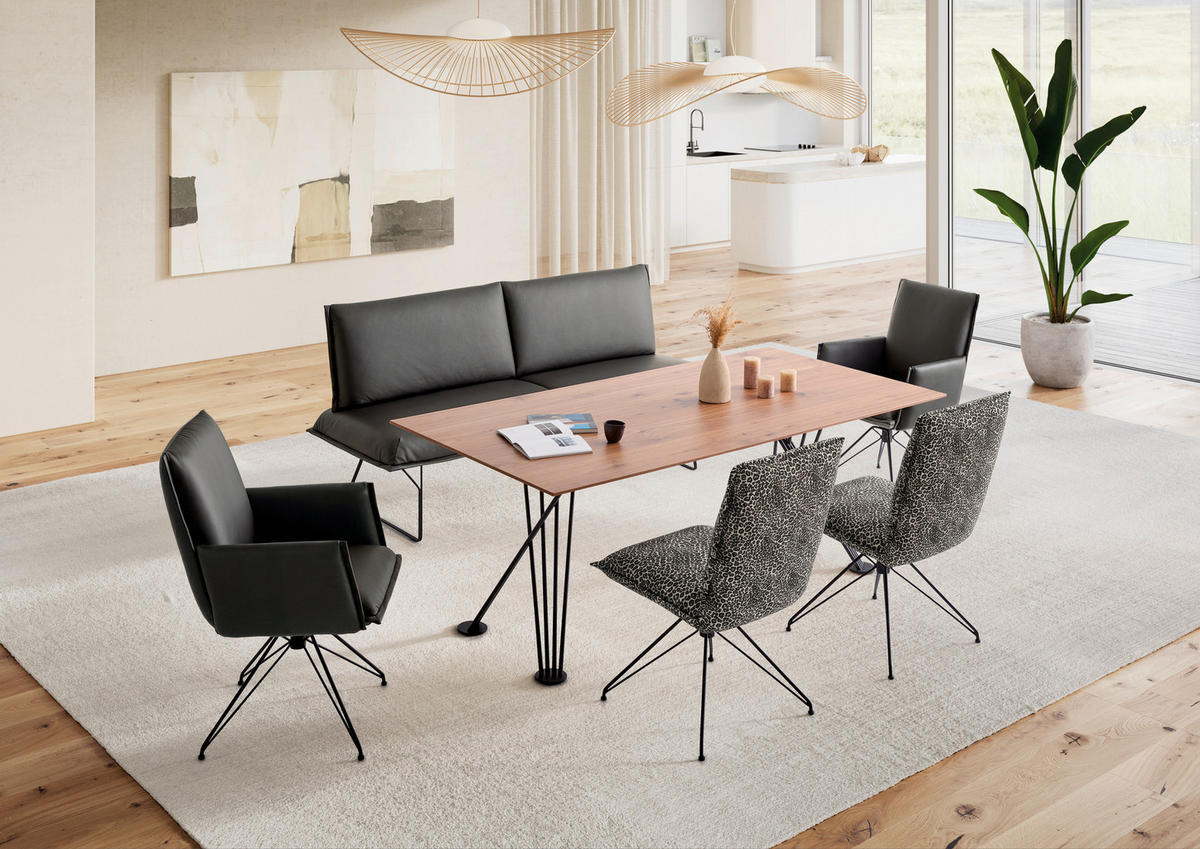 SITZBANK 200/98/72 cm Echtleder Schwarz Metall  - Schwarz, Design, Leder/Metall (200/98/72cm) - Koinor