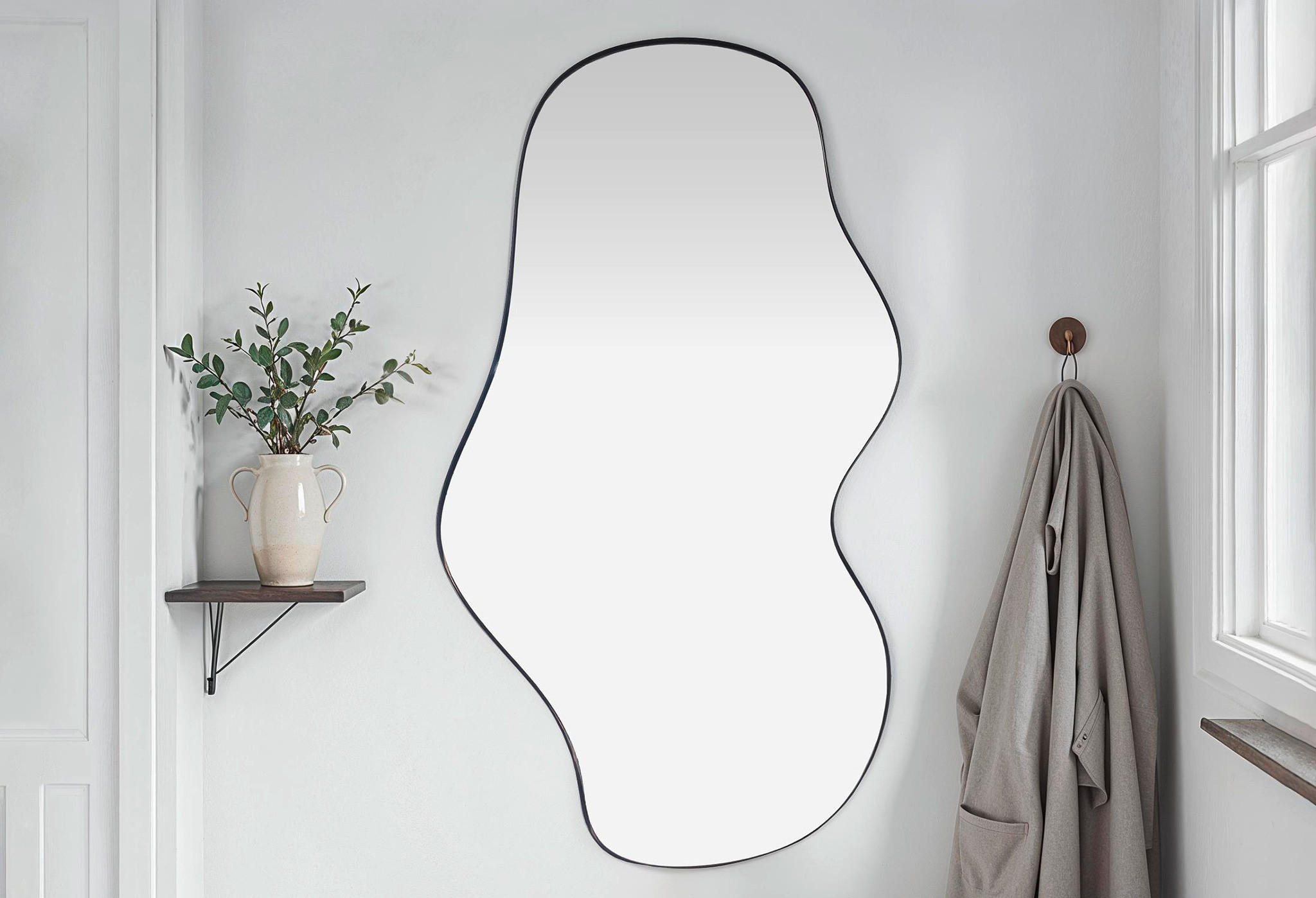 WANDSPIEGEL 60/110/2,5 cm    in Freiform  - Schwarz, MODERN, Glas/Holzwerkstoff (60/110/2,5cm) - MID.YOU