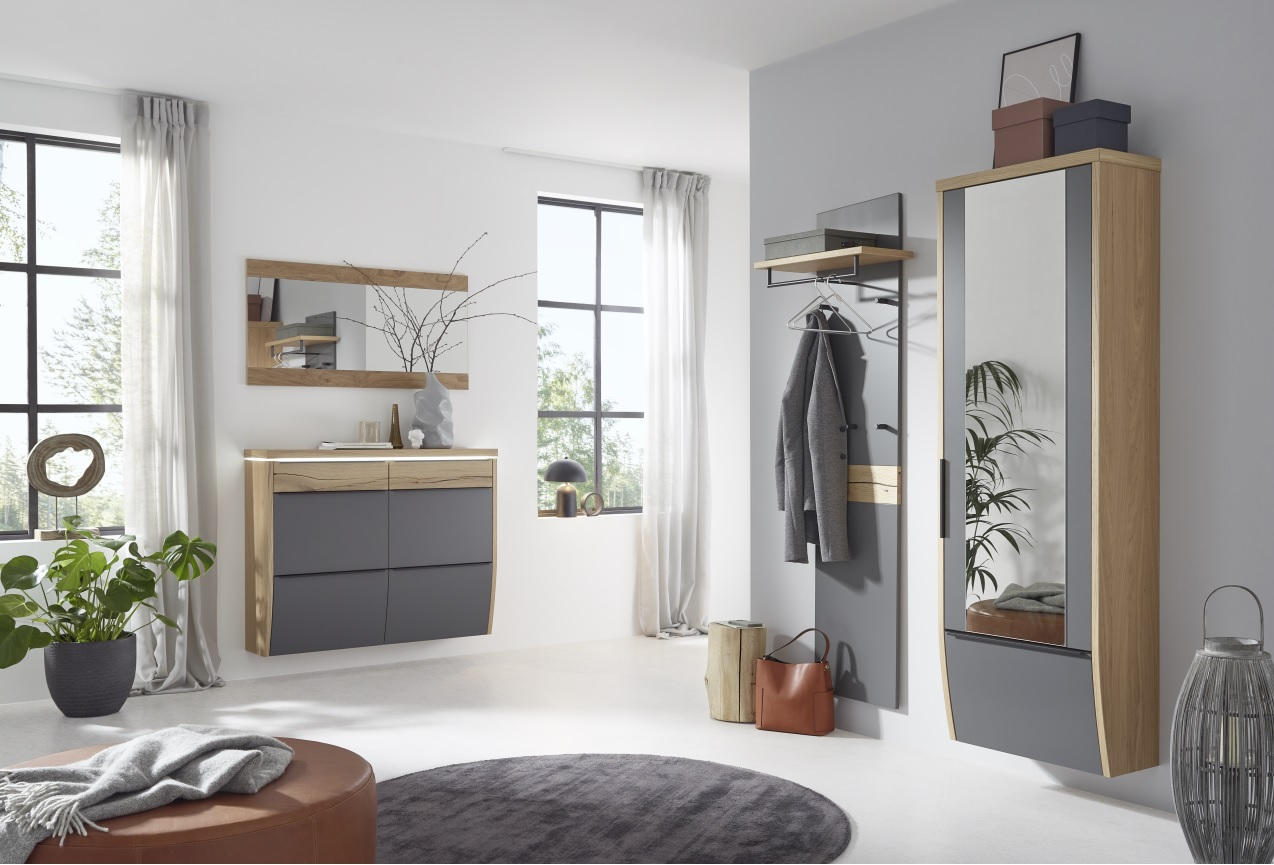 GARDEROBE Grau, Eichefarben - Eichefarben/Grau, Design, Holz (270/200/32cm) - Dieter Knoll