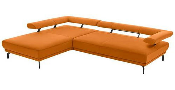 ECKSOFA in Echtleder Orange 224/305 cm - Schwarz/Orange, Design, Leder/Metall (224/305cm) - Dieter Knoll