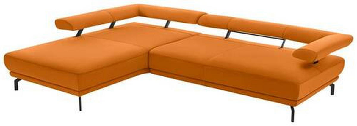 ECKSOFA in Echtleder Orange  224/305 cm  - Schwarz/Orange, Design, Leder/Metall (224/305cm) - Dieter Knoll