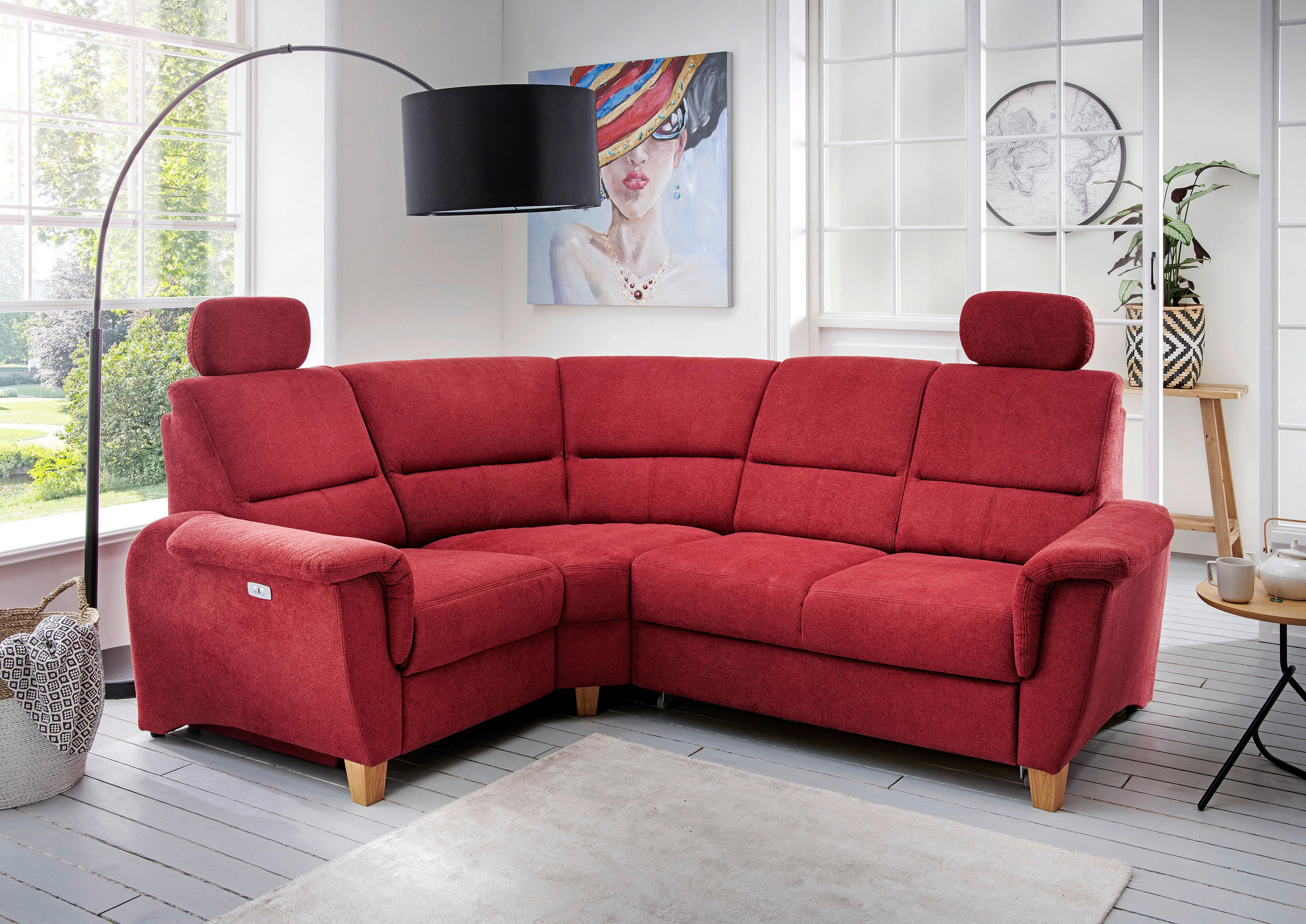 ECKSOFA in Struktur Rot 186/237 cm - Wildeiche/Rot, KONVENTIONELL, Holz/Textil (186/237cm) - Livetastic