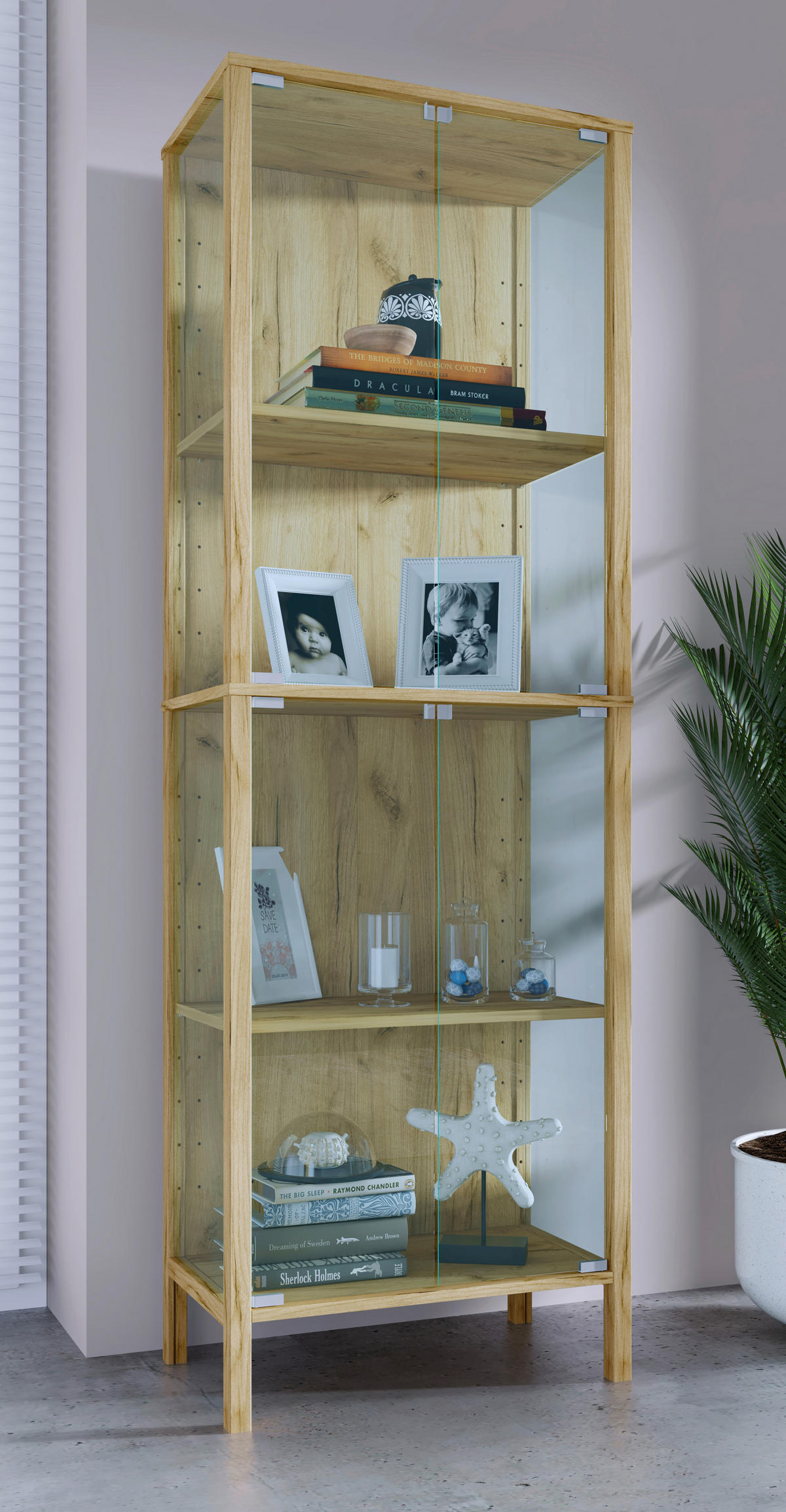 VITRÍNA, čiré, medový dub, 60/178/35 cm - černá/čiré, Design, kompozitní dřevo/plast (60/178/35cm) - Livetastic