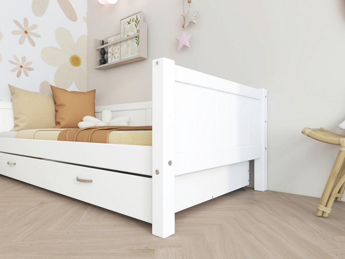 BETT 90/200 cm,  in Weiß, Rollrost, Bettschubladen  - Weiß, MODERN, Holz (90/200cm) - Chameo