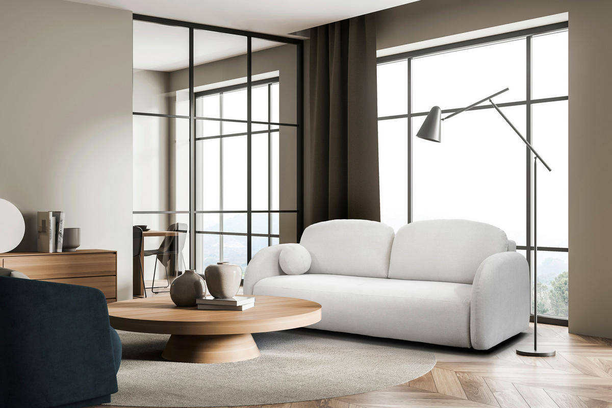 SCHLAFSOFA ROMA  mit Struktur Creme  - Creme/Schwarz, Design, Textil (230/90/105cm) - MID.YOU