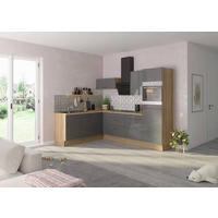 ECKKÜCHE 200/270 cm  in Anthrazit, Eichefarben  - Edelstahlfarben/Eichefarben, Basics, Holzwerkstoff/Metall (200/270cm) - Optifit