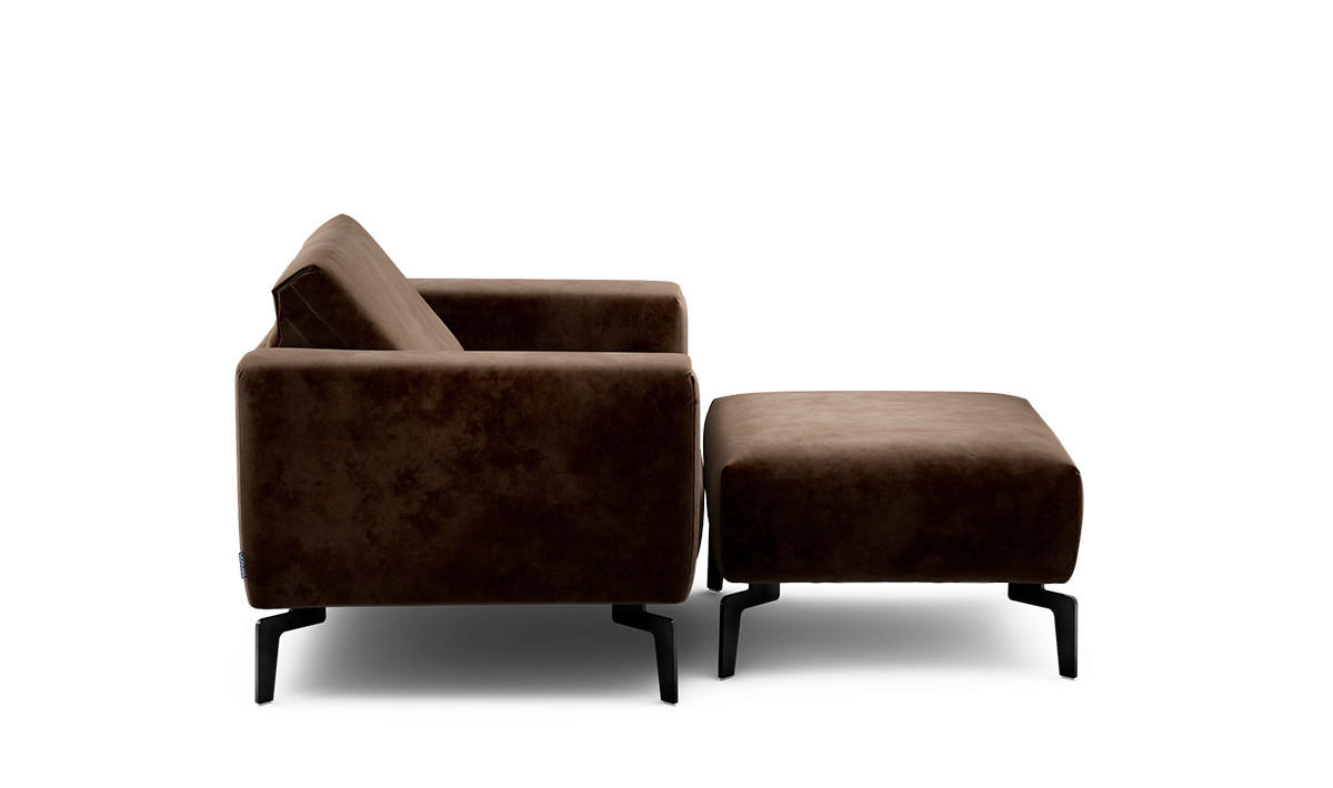 Sessel inkl. Hocker Samt    - Schwarz/Braun, Design, Textil/Metall (110/85/86-94cm) - SENSOO