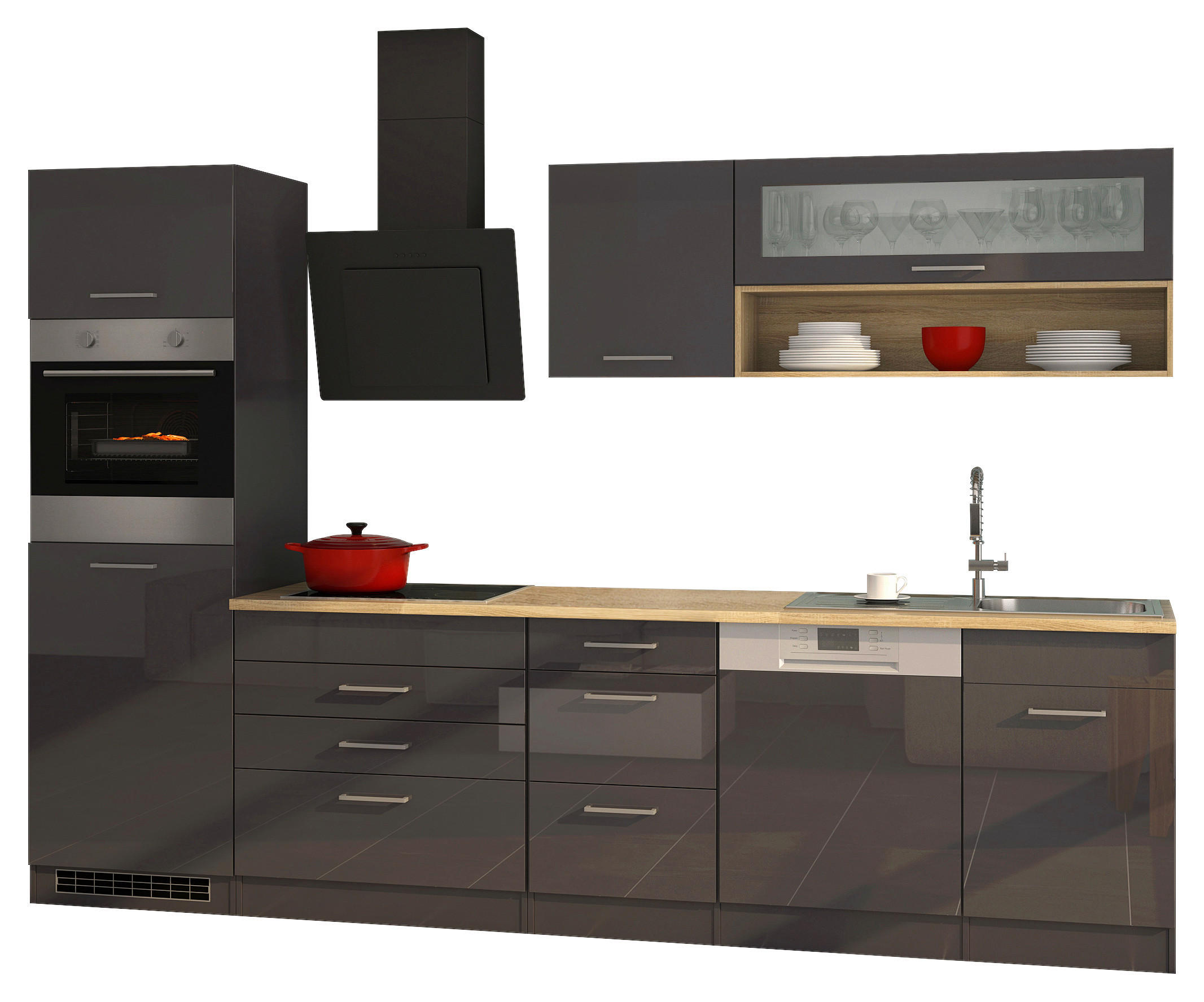 KÜCHENLEERBLOCK 300 cm   in Graphitfarben  - Silberfarben/Graphitfarben, MODERN, Holzwerkstoff/Metall (300cm) - Held