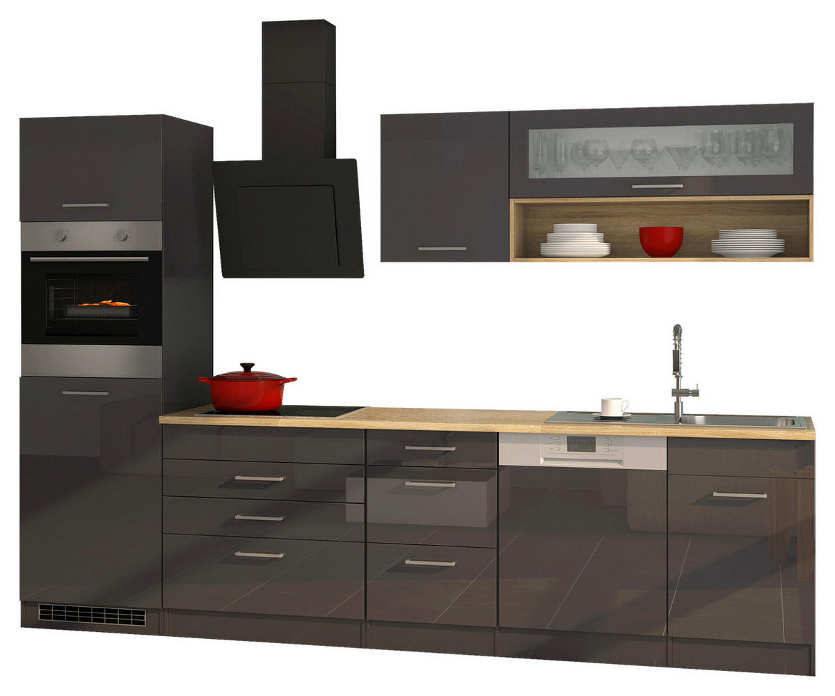 KÜCHENLEERBLOCK 300 cm   in Graphitfarben  - Silberfarben/Graphitfarben, MODERN, Holzwerkstoff/Metall (300cm) - Held