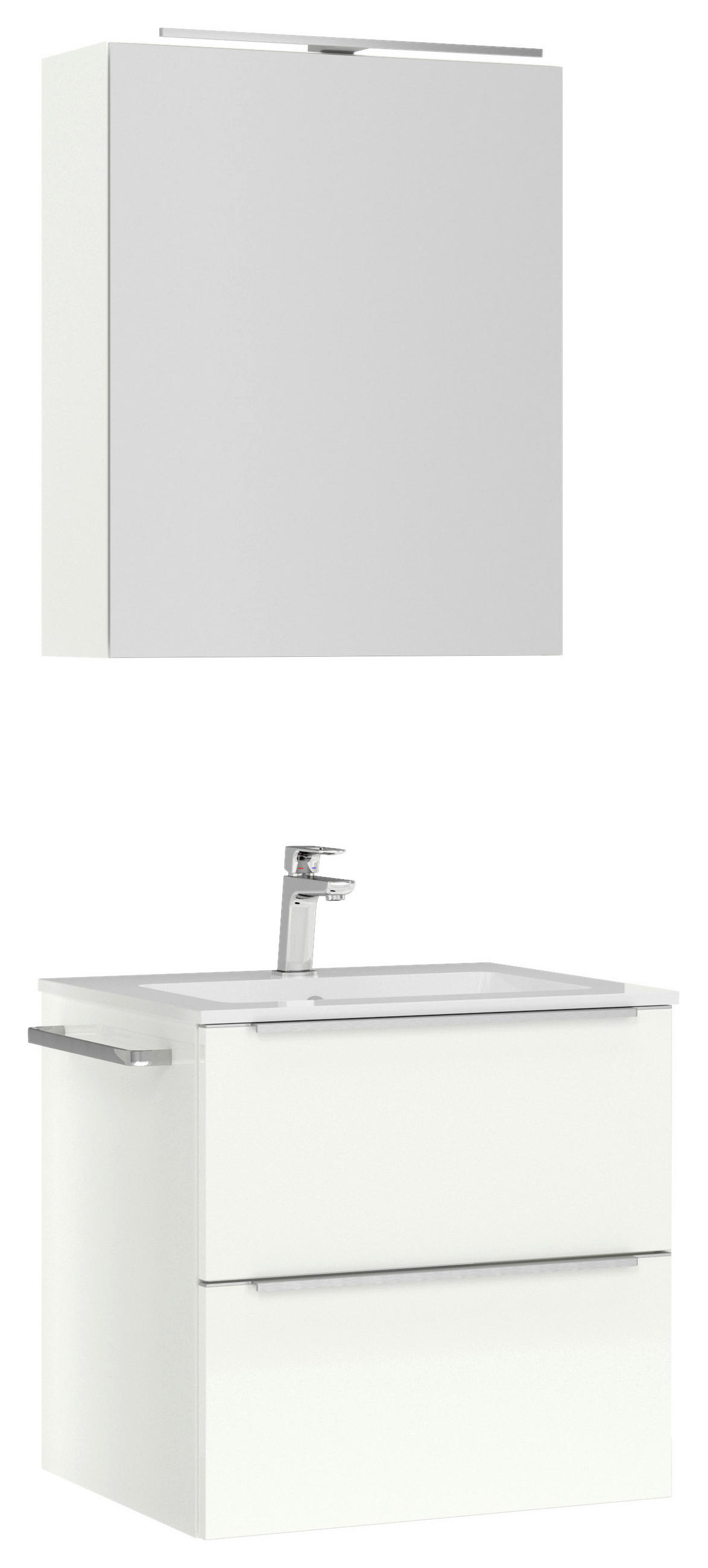 BADEZIMMER  in 61 cm  - Edelstahlfarben/Weiß Hochglanz, MODERN, Holzwerkstoff/Stein (61cm) - Nobilia