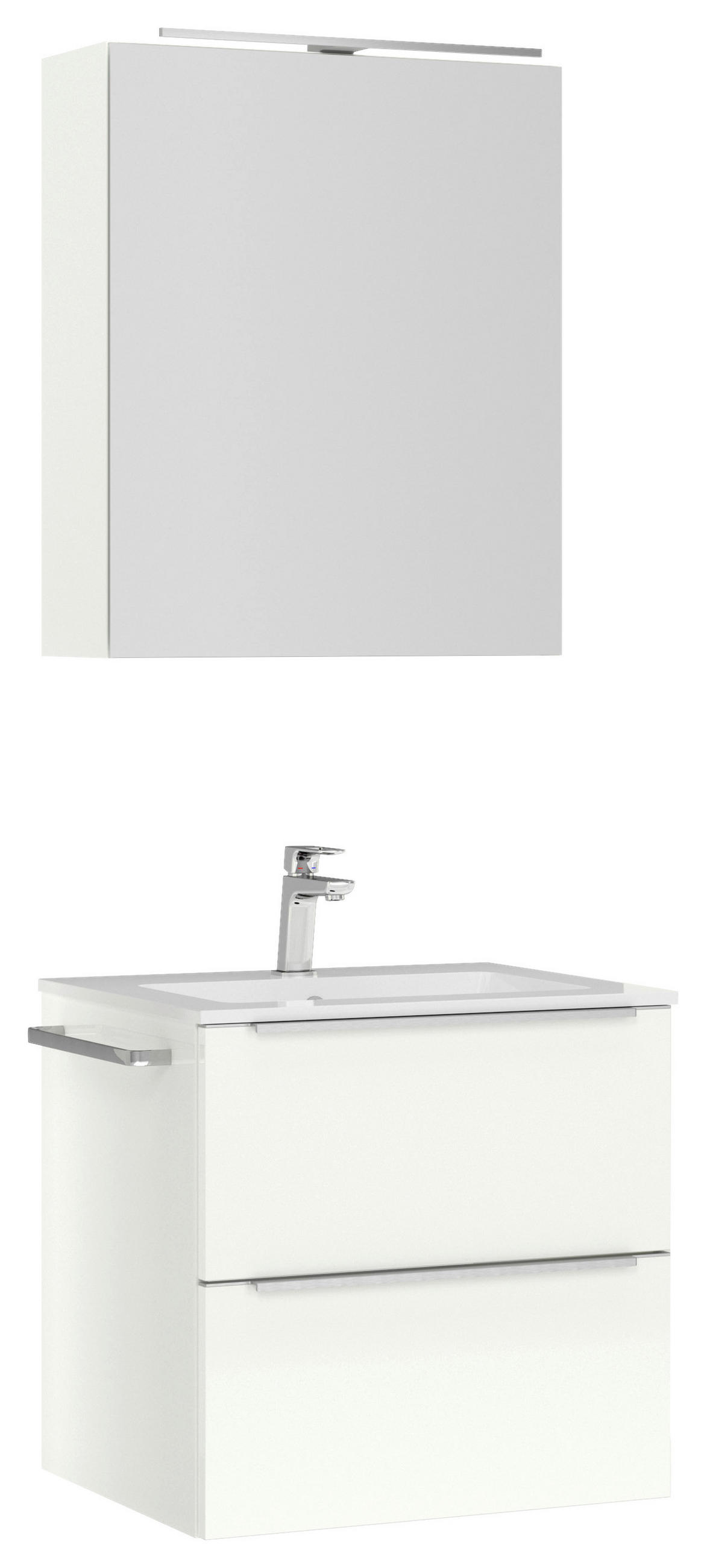 BADEZIMMER  in 61 cm  - Edelstahlfarben/Weiß Hochglanz, MODERN, Holzwerkstoff/Stein (61cm) - Nobilia