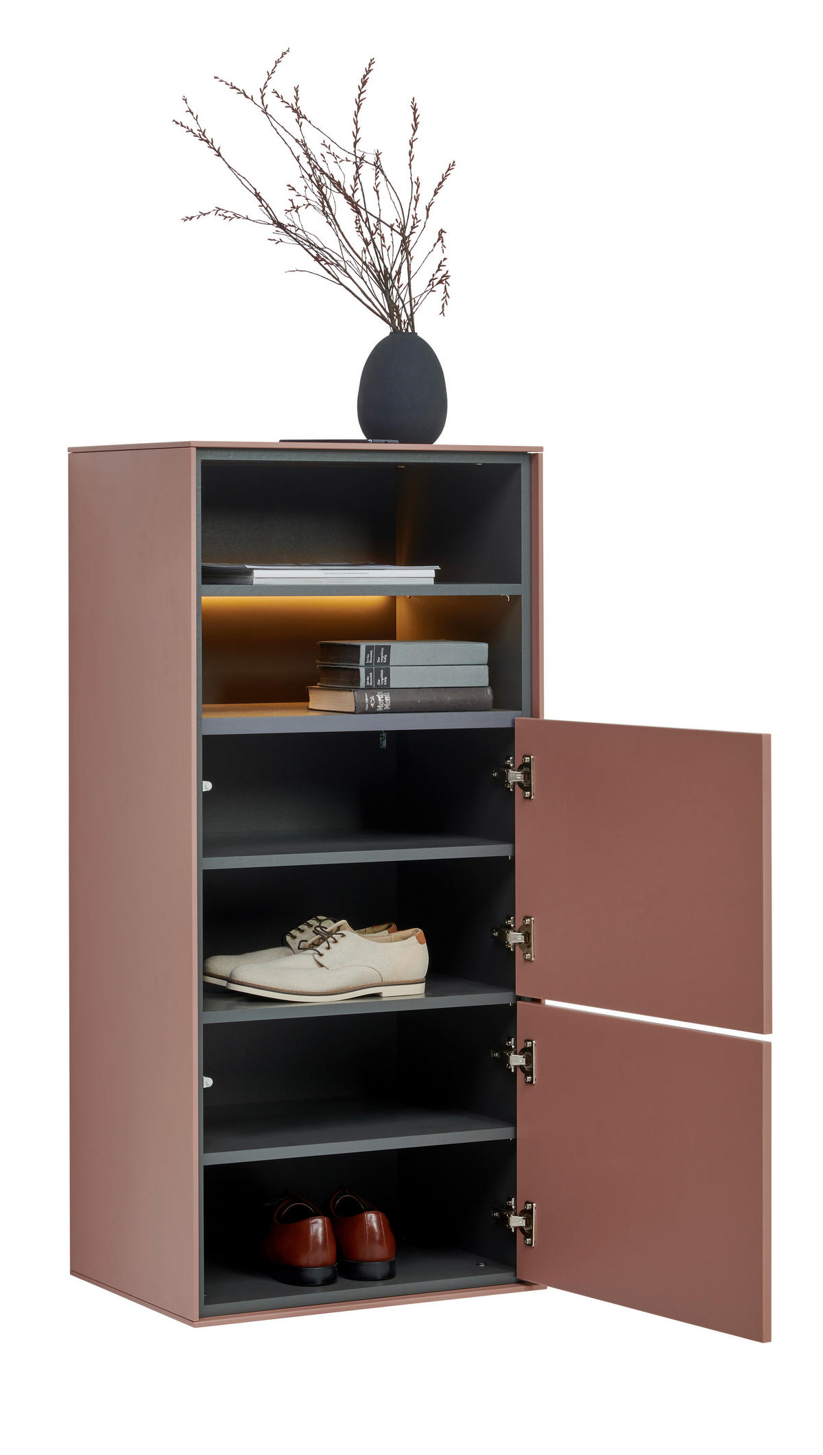 SCHUHSCHRANK Braun, Graphitfarben  - Graphitfarben/Braun, Design, Holzwerkstoff (55/118/41cm) - Voleo