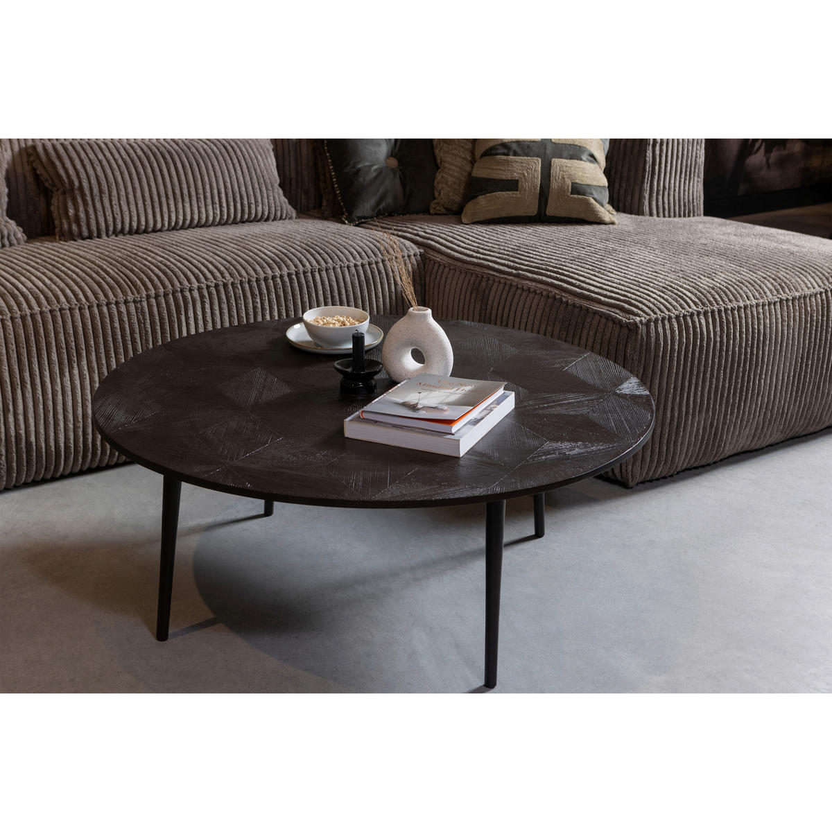 ECKSOFA Bean Cognac Kombination Echtleder/Stoff Lederlook  - Cognac/Schwarz, Design, Leder/Kunststoff (305/175cm) - Livetastic