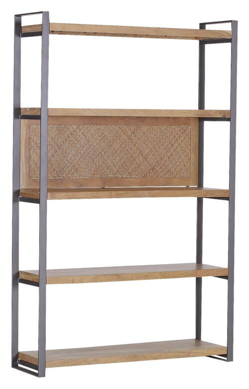REGAL Akazie, Rattan massiv Anthrazit, Akaziefarben  - Anthrazit/Akaziefarben, Trend, Holz/Metall (120/190/35cm) - Carryhome