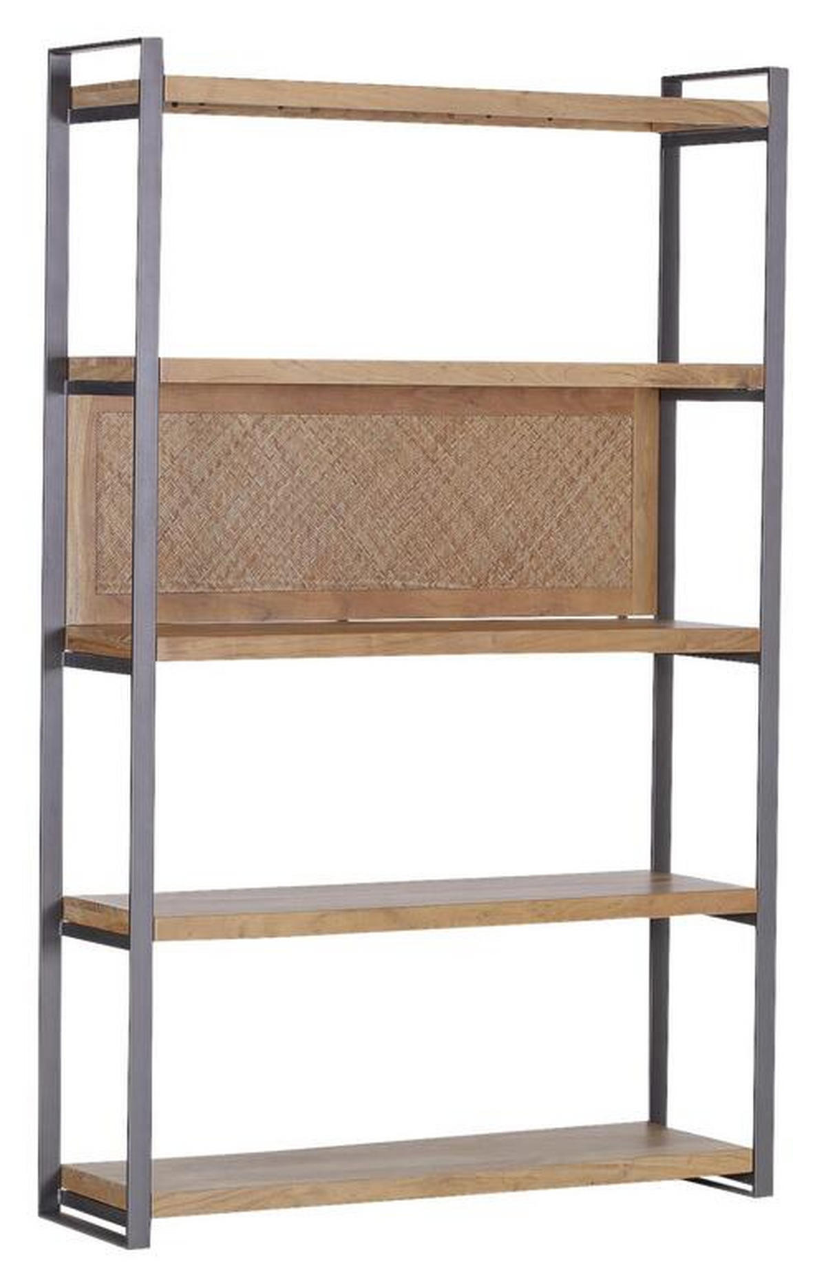 REGAL Akazie, Rattan massiv Anthrazit, Akaziefarben  - Anthrazit/Akaziefarben, Trend, Holz/Metall (120/190/35cm) - Carryhome