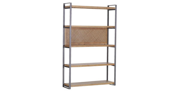 REGAL Akazie, Rattan massiv Anthrazit, Akaziefarben  - Anthrazit/Akaziefarben, Trend, Holz/Metall (120/190/35cm) - Carryhome