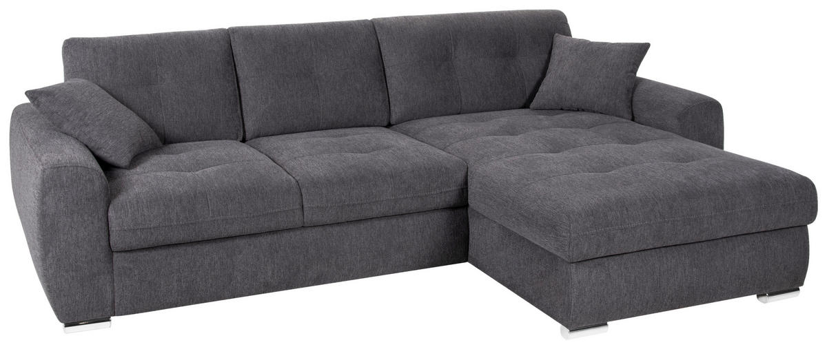 ECKSOFA in Mikrofaser Anthrazit  - Chromfarben/Anthrazit, Design, Kunststoff/Textil (278/193cm) - Hom`in