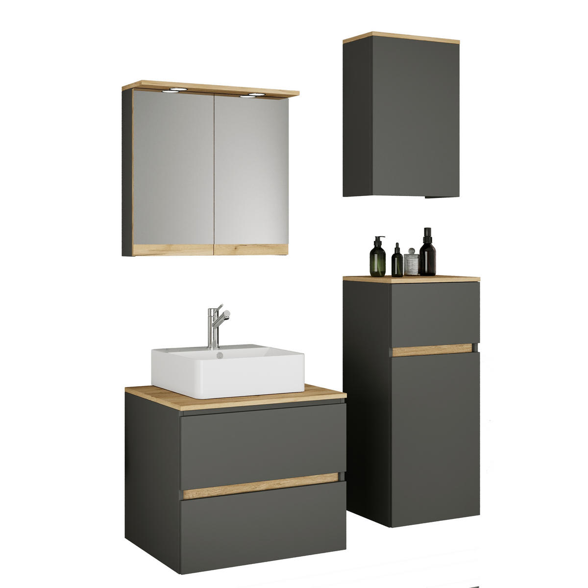 BADEZIMMER 5-teilig 100 cm  - Honigeiche/Weiss, Trend, Keramik/Holzwerkstoff (100cm) - MID.YOU