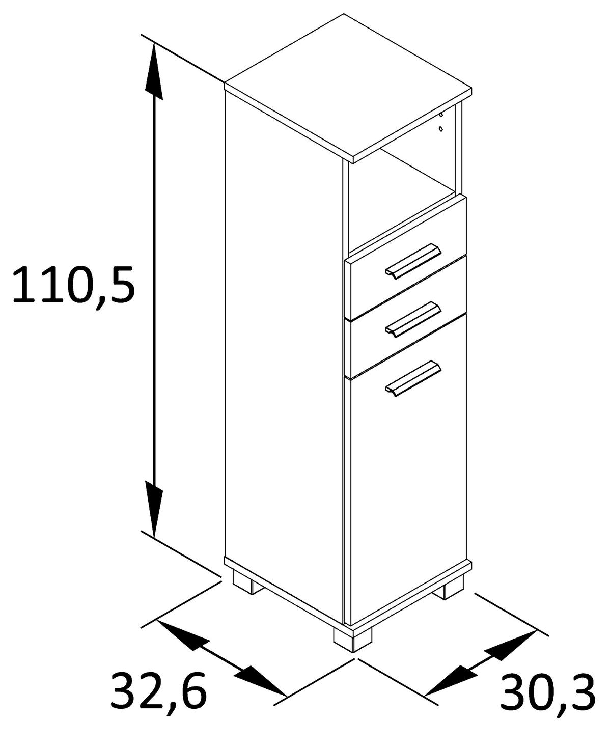 MIDISCHRANK 30,3/110,5/32,6 cm  - Eichefarben/Schwarz, MODERN, Holzwerkstoff/Kunststoff (30,3/110,5/32,6cm) - Stylife