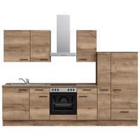 KÜCHENBLOCK 300 cm   in Eiche dunkel  - Eiche dunkel/Eichefarben, MODERN, Holzwerkstoff/Metall (300cm) - Nobilia