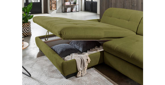 ECKSOFA in Mikrofaser Grün 198/290 cm - Schwarz/Grün, Design, Textil/Metall (198/290cm) - Xora