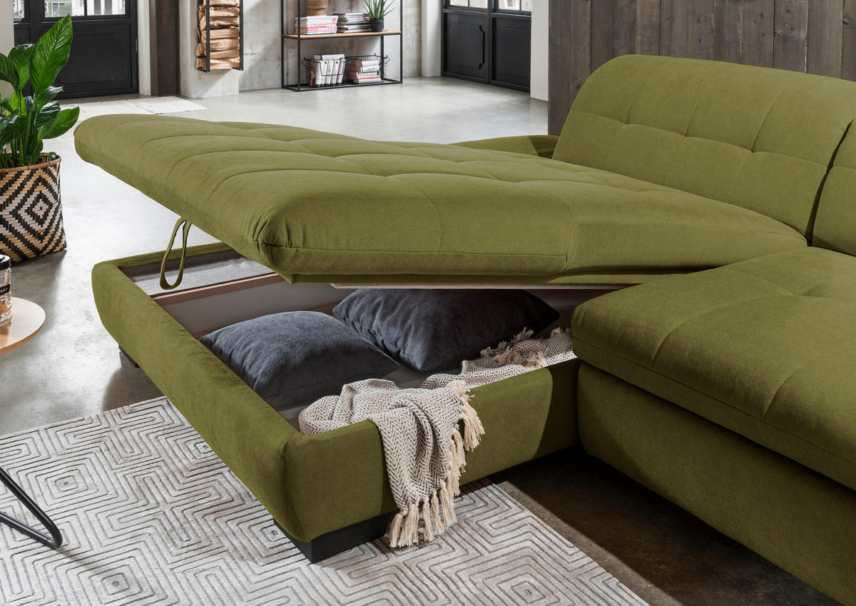 ECKSOFA in Mikrofaser Grün  198/290 cm  - Schwarz/Grün, Design, Textil/Metall (198/290cm) - Xora