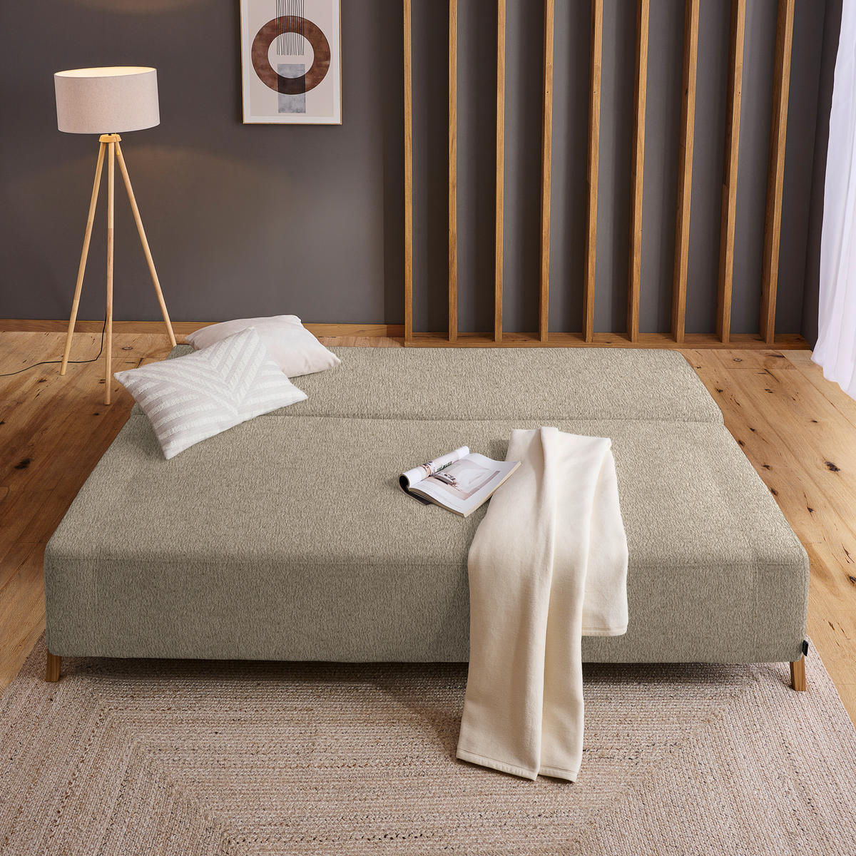 SCHLAFSOFA  mit Stoffauswahl, Liegefunktion, Schlafen auf Sitzhöhe Teddystoff Greige  - Greige/Naturfarben, Design, Holz/Textil (211/88/102cm) - Niels Andersson
