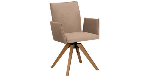 ARMLEHNSTUHL  Stoffauswahl, Typenauswahl, Sitzfläche 360° drehbar, automatische Rückholfunktion Lederlook  - Eichefarben/Beige, KONVENTIONELL, Holz/Textil (64/91/61cm) - Moderano