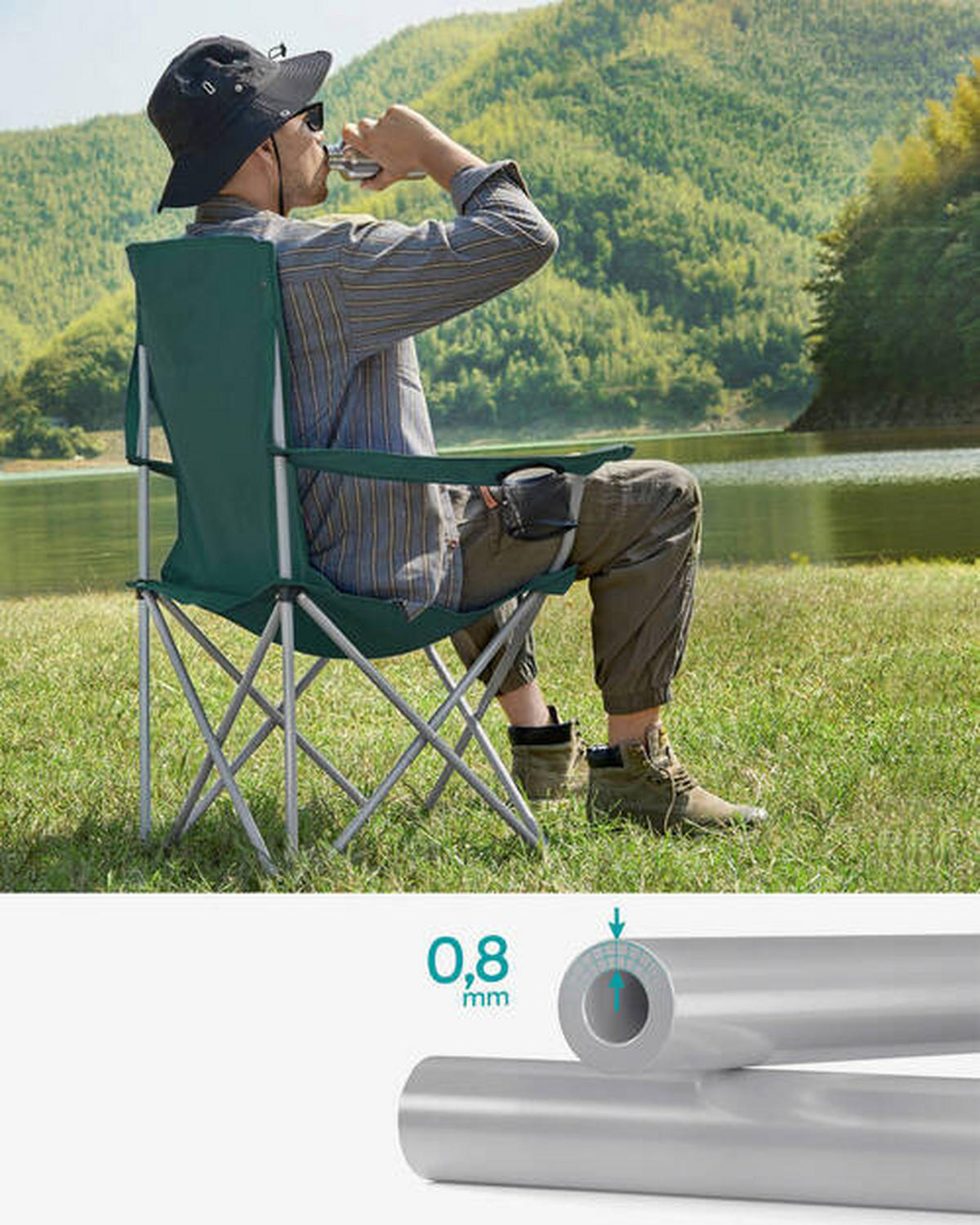 SADA KEMPINGOVÝCH ŽIDLÍ 2 ks,  - barvy stříbra/tmavě zelená, Basics, kov/textil (86/97/54cm) - Modante