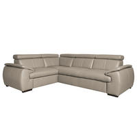 ECKSOFA Hellgrau Echtleder  - Wengefarben/Hellgrau, Design, Leder/Holz (193/265cm) - Livetastic