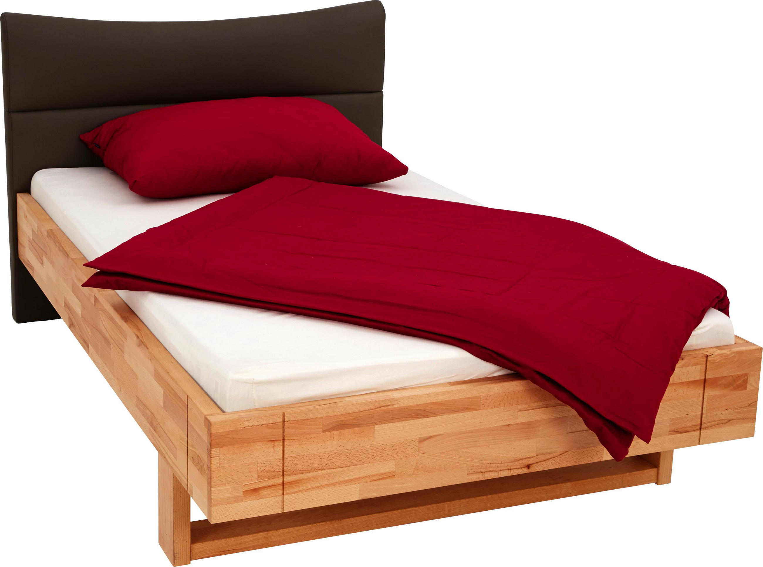 Bett 120/200 cm in Grau, Buchefarben