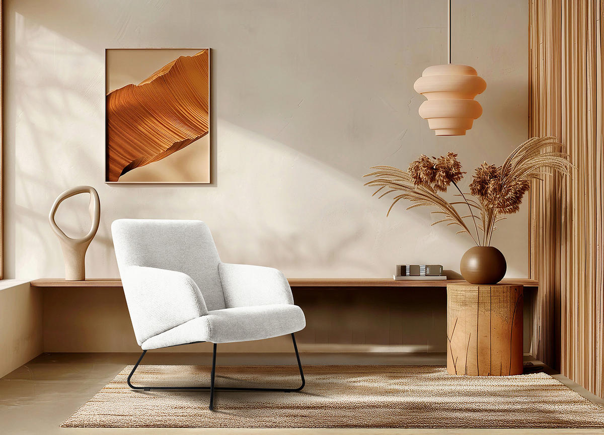 SESSEL in Chenille Weiß  - Schwarz/Weiß, Design, Textil/Metall (67/87/74cm) - Livetastic