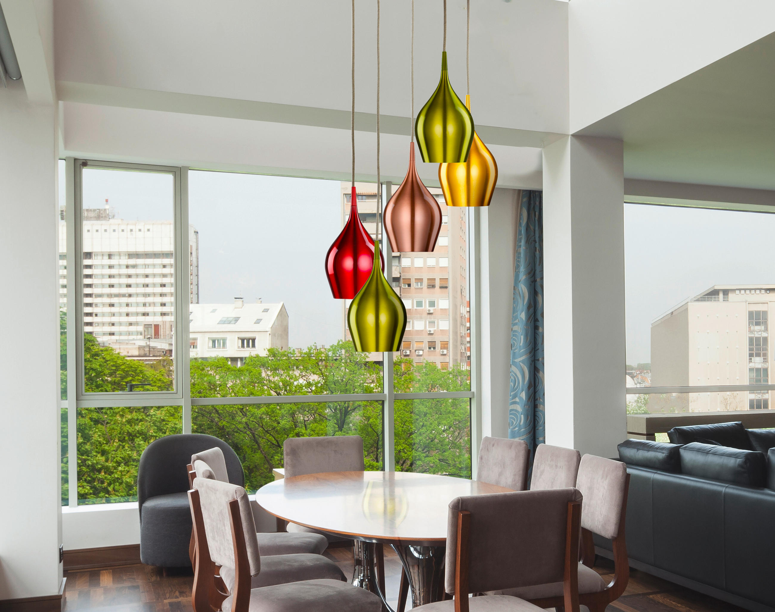 PENDELLAMPA Vibrant 30/160 cm - vinröd/grön, Design, metall (30/160cm)