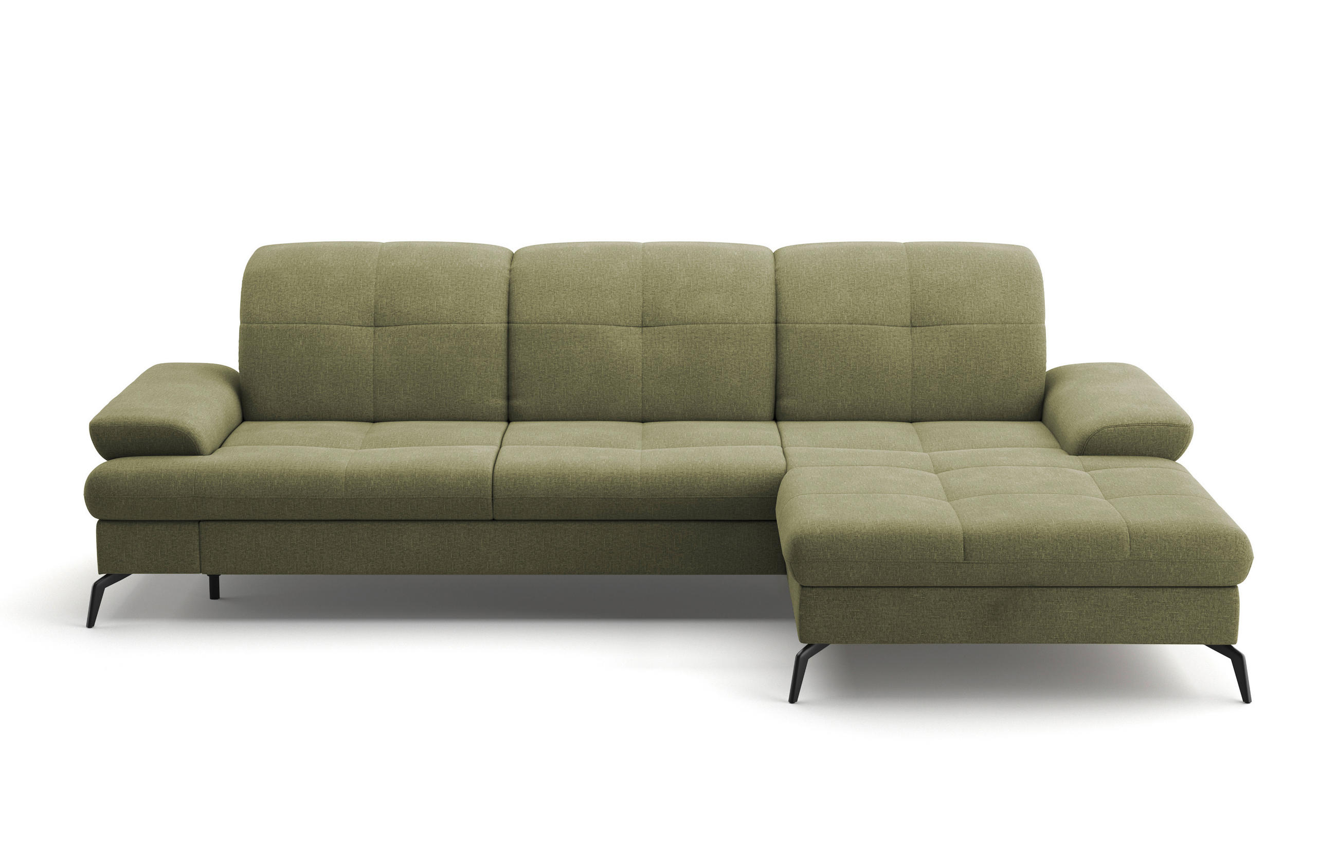 ECKSOFA Hellgrün Flachgewebe  - Schwarz/Hellgrün, KONVENTIONELL, Textil/Metall (279/185cm) - Sit & More