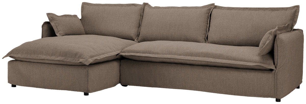 HUSSEN-ECKSOFA in Flachgewebe, Bouclé Braun  - Schwarz/Braun, Trend, Textil/Metall (165/295cm) - Livetastic