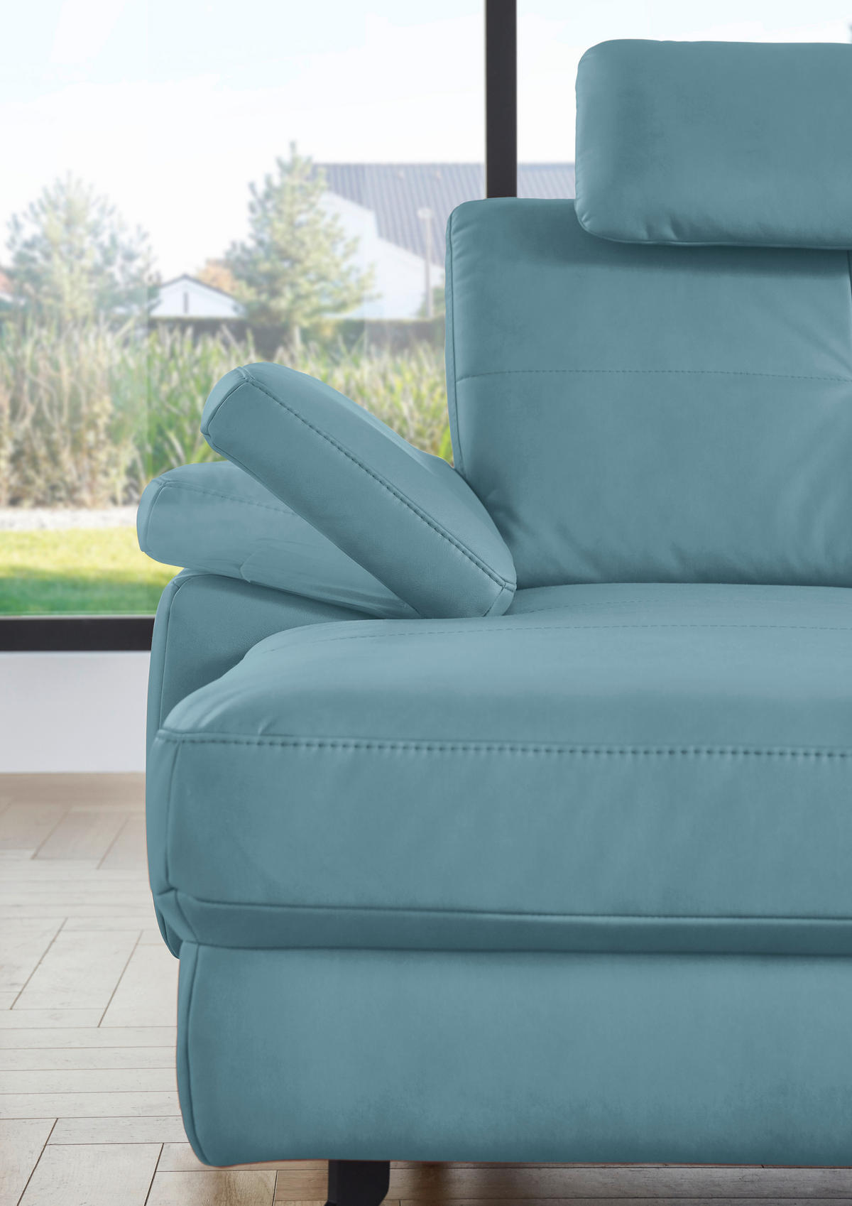 WOHNLANDSCHAFT in Lederlook, Mikrofaser Blau  - Blau/Schwarz, Design, Textil/Metall (345/220cm) - Beldomo System