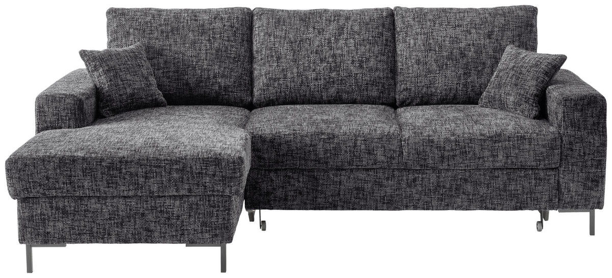 ECKSCHLAFSOFA  mit Rücken echt Struktur Schwarz  - Schwarz, KONVENTIONELL, Textil/Metall (143/237cm) - Livetastic