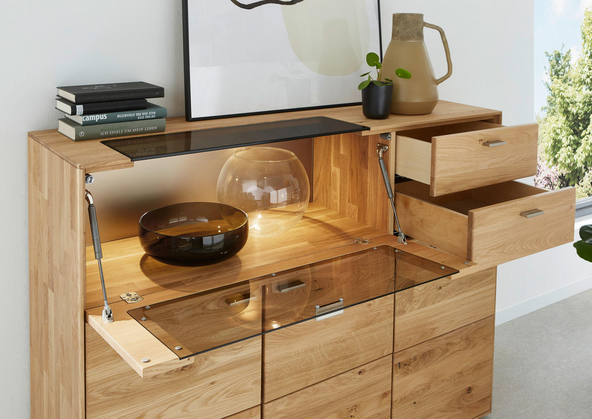 HIGHBOARD Wildeiche  134/100/41 cm  - Wildeiche, Natur, Glas/Holzwerkstoff (134/100/41cm) - Valnatura