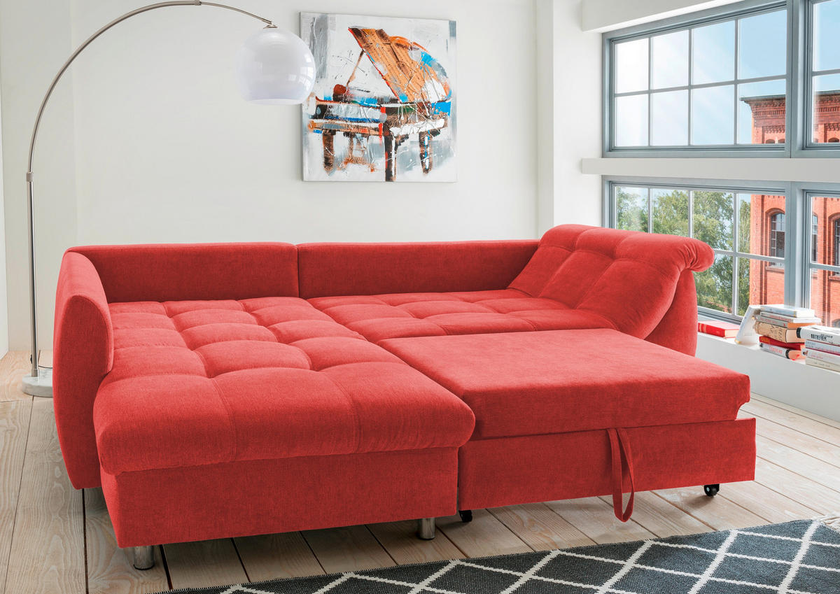 ECKSOFA Rot Mikrofaser  - Chromfarben/Rot, Design, Kunststoff/Textil (190/250cm) - Livetastic