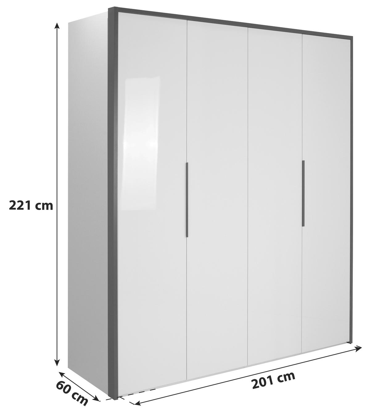 DREHTÜRENSCHRANK 201/221/60 cm 4-türig Weiß  - Anthrazit/Weiß, MODERN, Holzwerkstoff/Metall (201/221/60cm) - MID.YOU