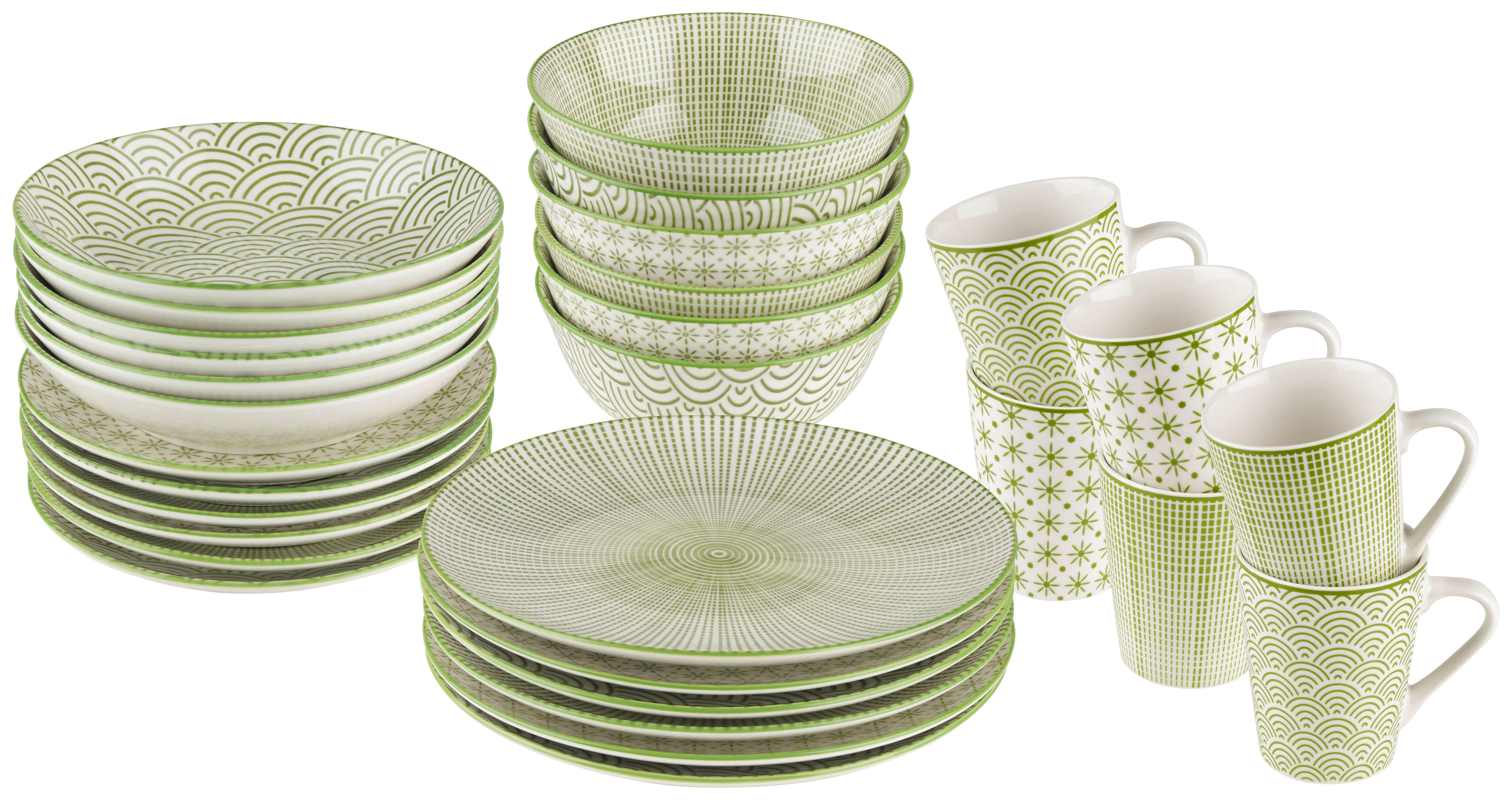 KOMPLETT SERVIS   30 delar  Verde  - vit/grön, Trend, keramik - Best Price