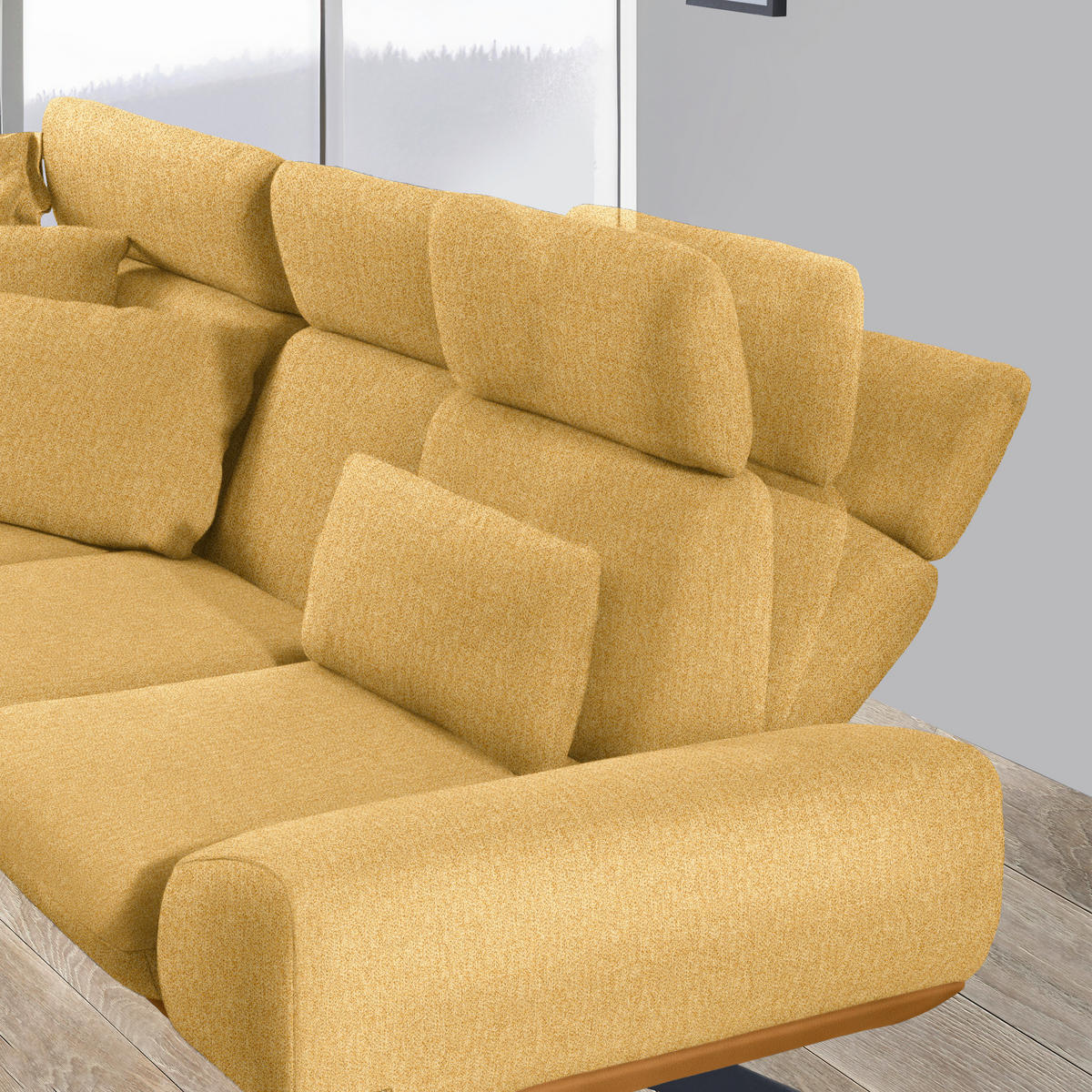 ECKSOFA Chenille, Flachgewebe Gelb  - Gelb/Schwarz, Design, Textil/Metall (239/270cm) - Koinor