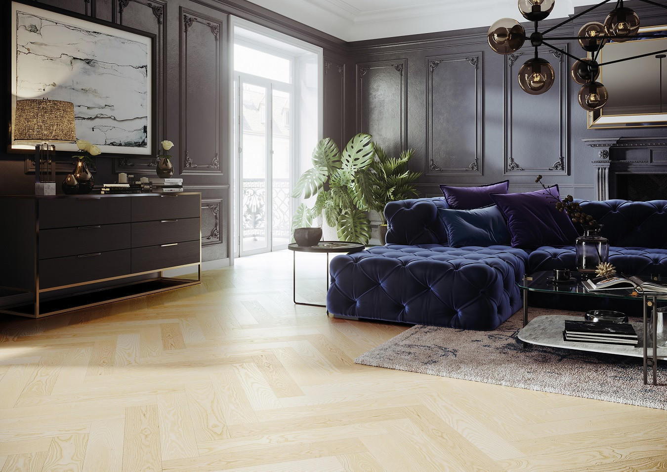 FISCHGRÄT Esche Moonlight  per  m² - Eschefarben, Design, Holz (72,5/13/1,4cm) - Ambiente