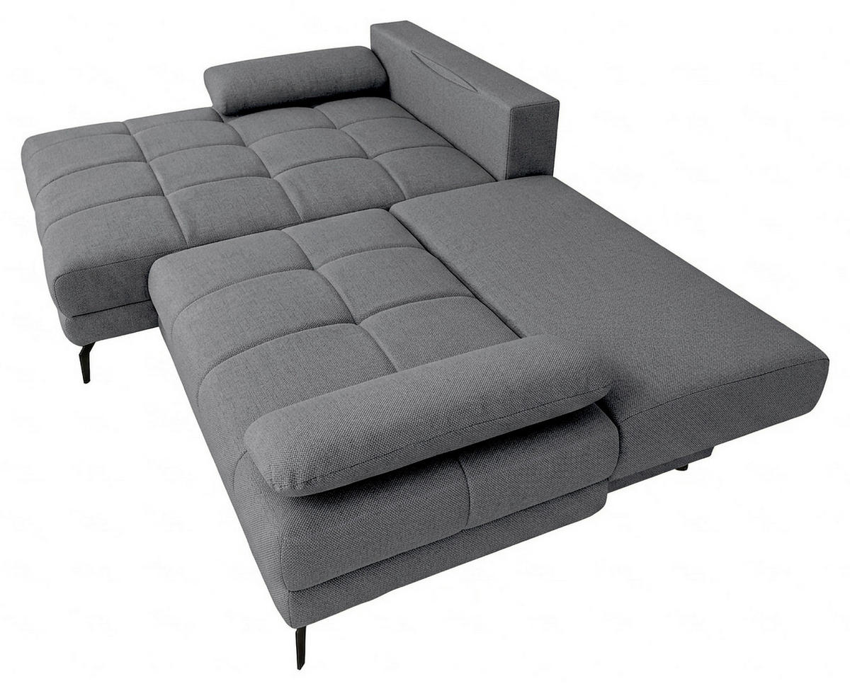 ECKSOFA Blau Struktur Rückenkissen, Bettkasten, Schlaffunktion, Rücken echt, Armteilverstellung, Liegefläche im Originalstoff  - Blau/Beige, MODERN, Textil/Metall (181/263cm) - Carryhome