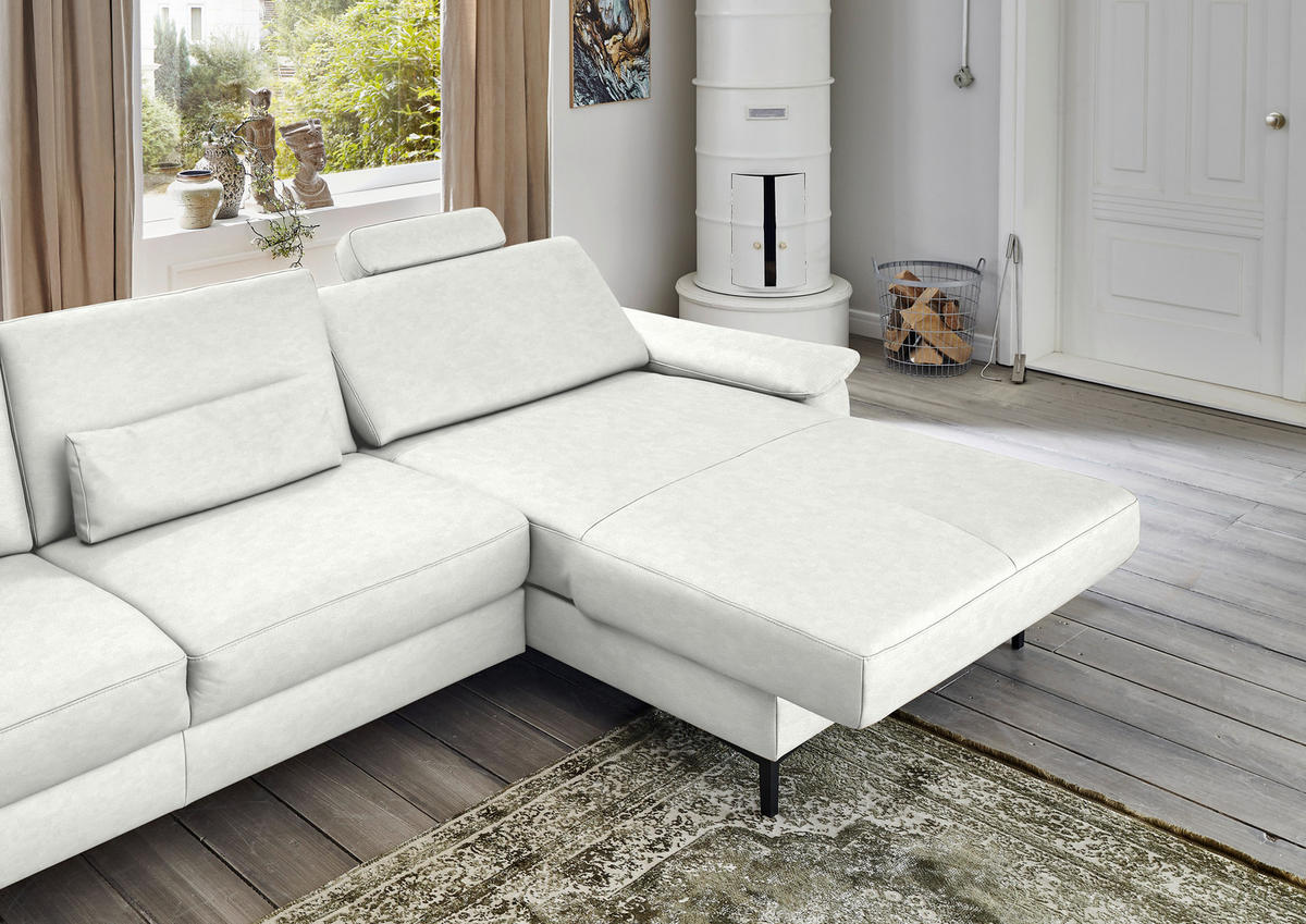 ECKSOFA in Echtleder Weiss  - Weiss/Schwarz, Design, Leder/Metall (334/176cm) - Dieter Knoll