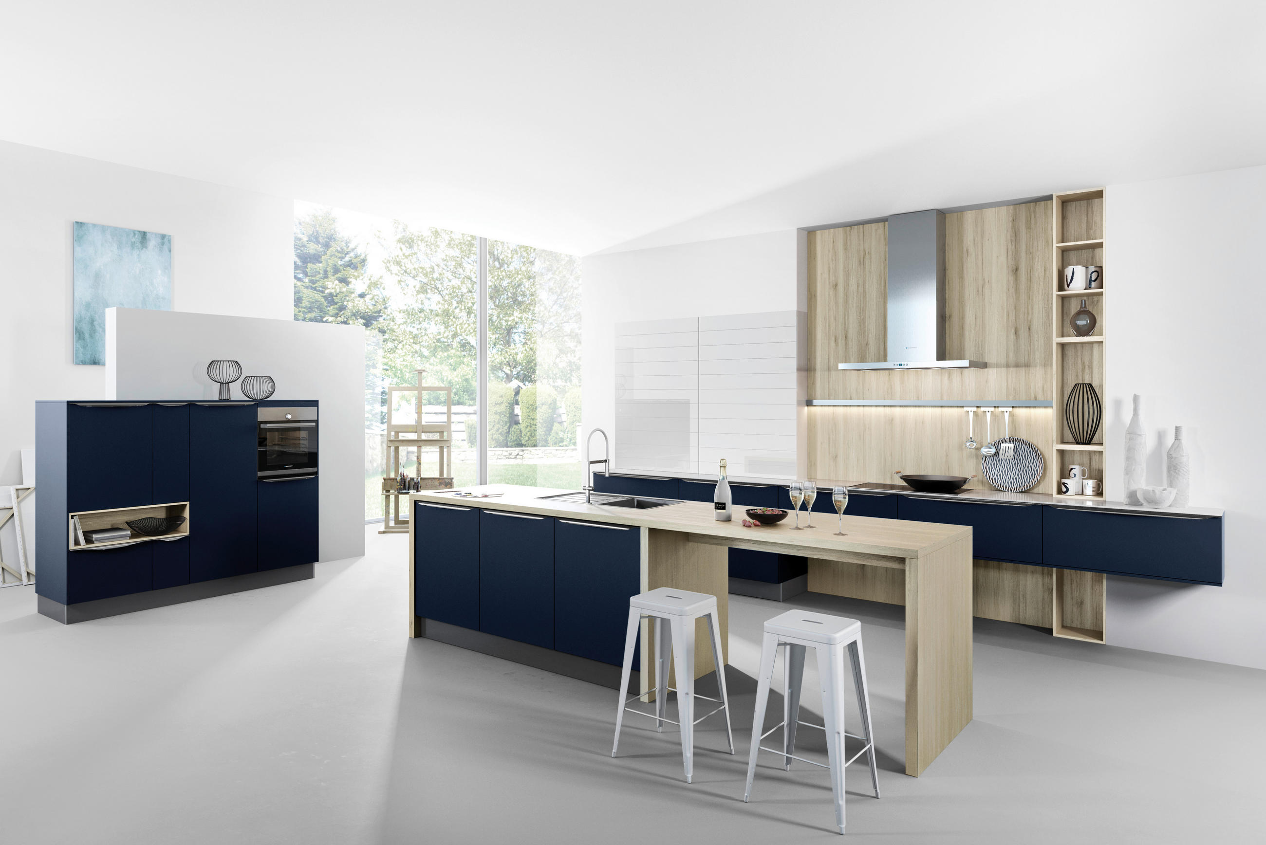 EINBAUKÜCHE  - Dunkelblau, Design, Holzwerkstoff - Moderano