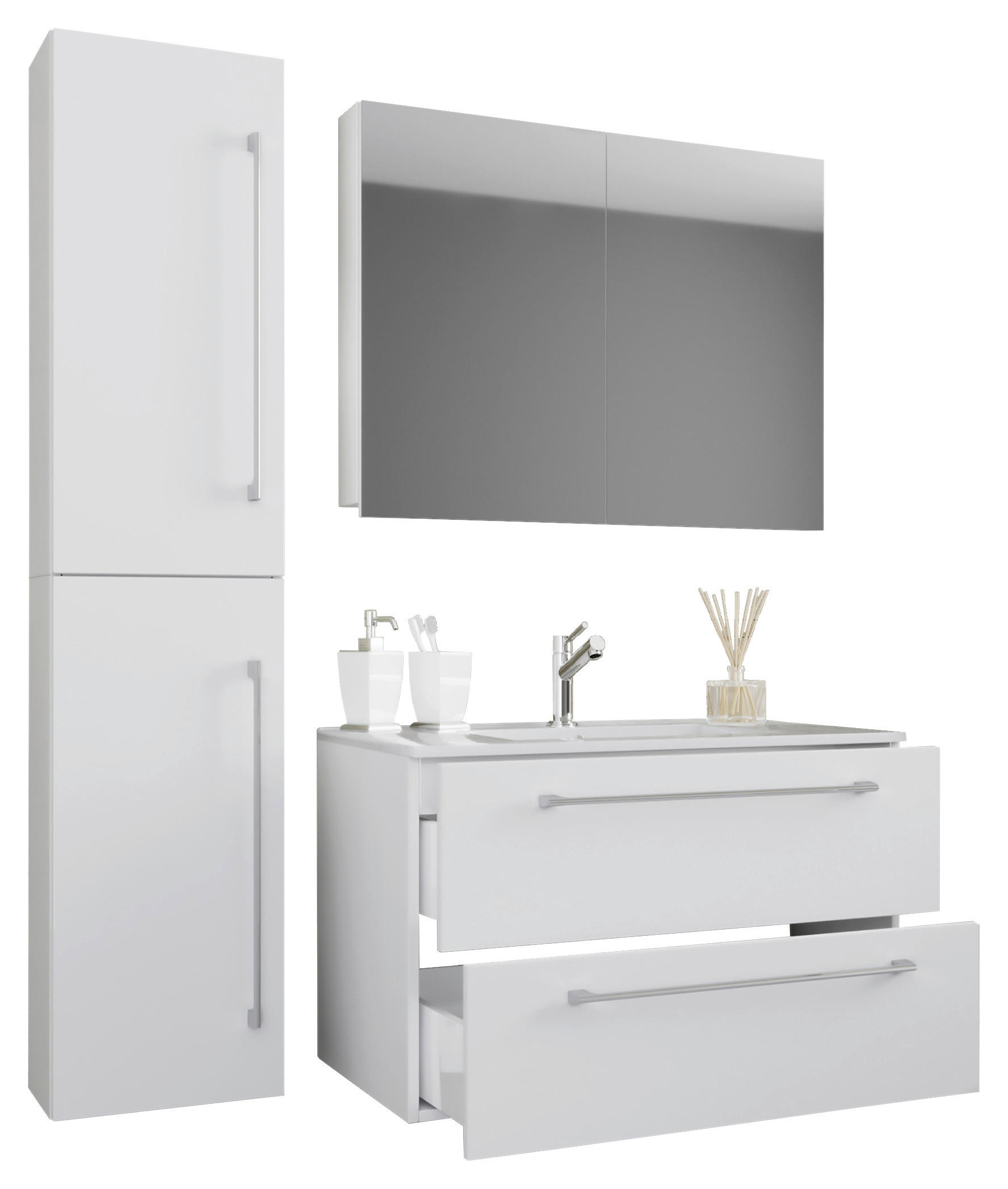 BADEZIMMER 4-teilig  in 113 cm  - Alufarben/Weiß, MODERN, Keramik/Holzwerkstoff (113cm) - MID.YOU