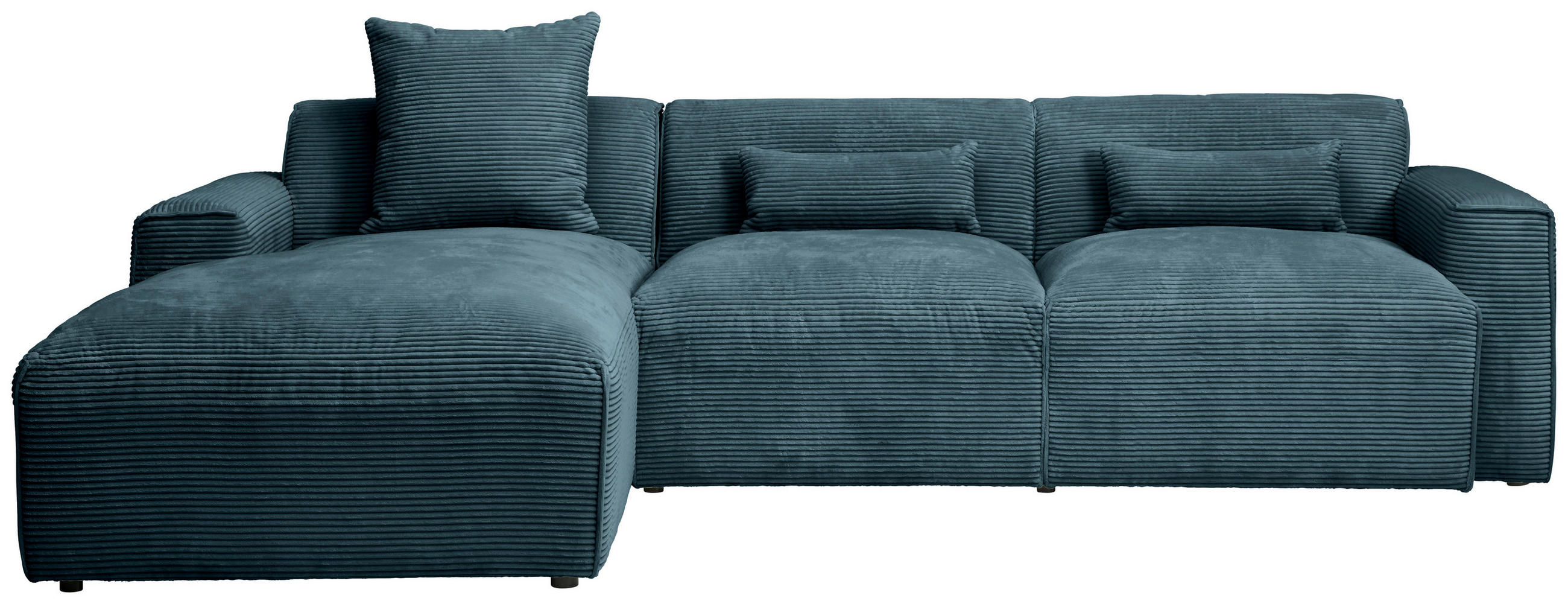ECKSOFA in Cord Petrol  - Petrol/Schwarz, Design, Kunststoff/Textil (196/303cm) - Livetastic